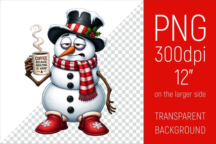 Funny Morning Coffee Snowman | Christmas Clipart example image 1