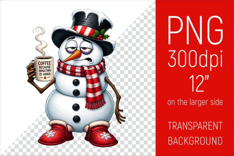 Funny Morning Coffee Snowman | Christmas Clipart