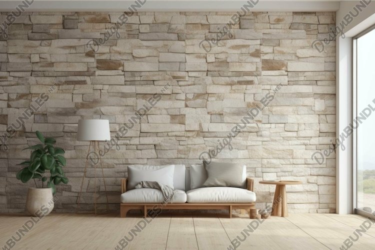 Modern living room interior with stone wall (4339501)