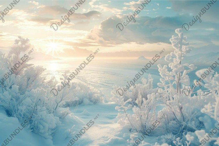 Ethereal winter sunrise over frosty landscape example image 1