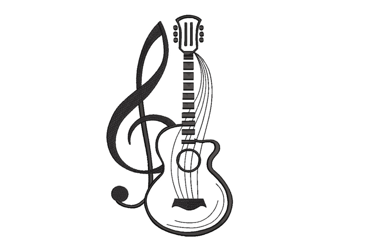 Treble clef and Guitar Machine Embroidery Design