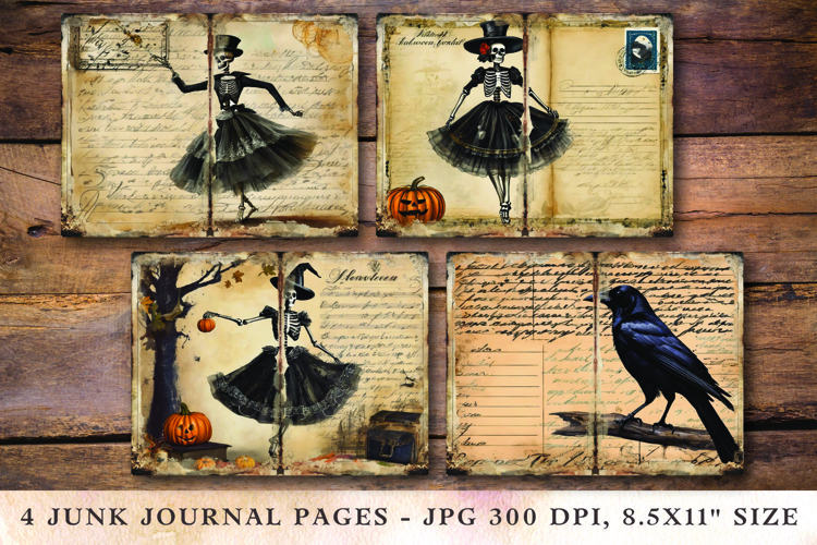 Junk Journal Pages - halloween skeleton witch