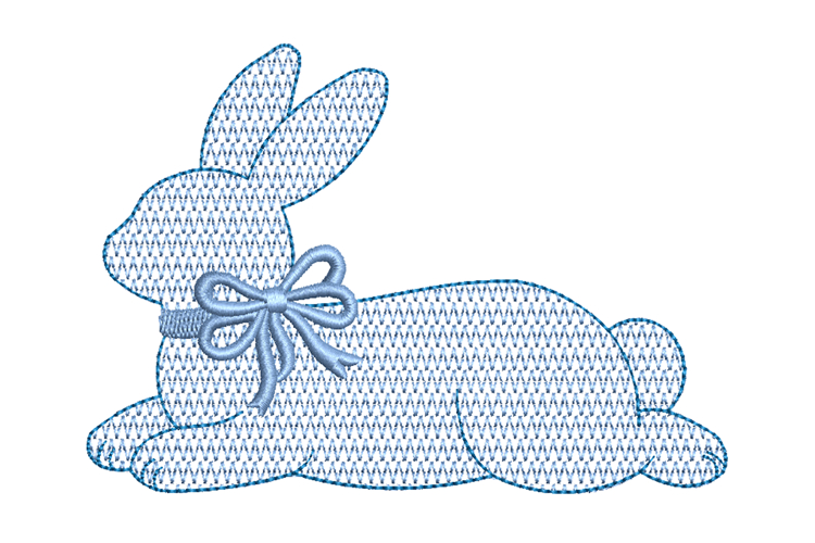 Chinoiserie Reclining Rabbit with Bow | Blue Bunny Embroider