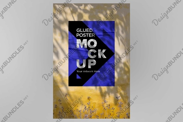 Poster Mockup with Glued, Wrinkled & Crumpled Paper Effect example image 1