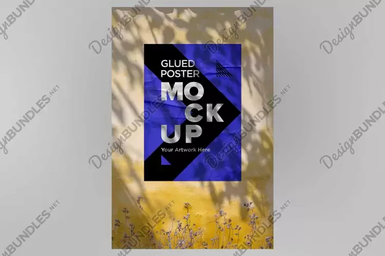 Poster Mockup with Glued, Wrinkled & Crumpled Paper Effect