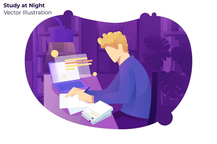Study at Night - Vector Illustration