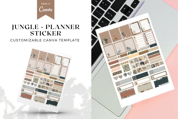 Jungle- PLANNER STICKER, Canva Template example image 1