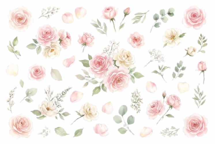 Watercolor soft bouquet with green leaves