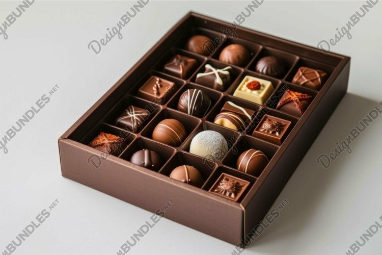 Elegant box overflowing with gourmet chocolates sitting on t example image 1