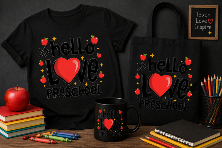 Hello I Love Preschool PNG, Apple Teacher School Design