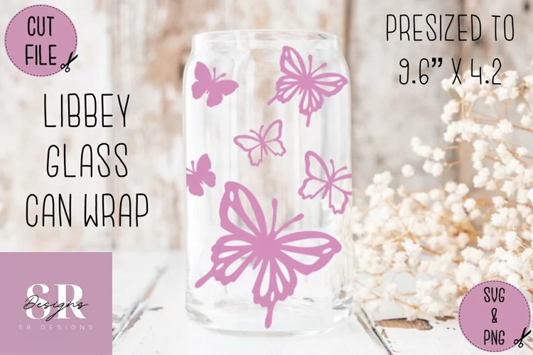 Butterfly Libbey glass can wrap| Libbey can wrap SVG