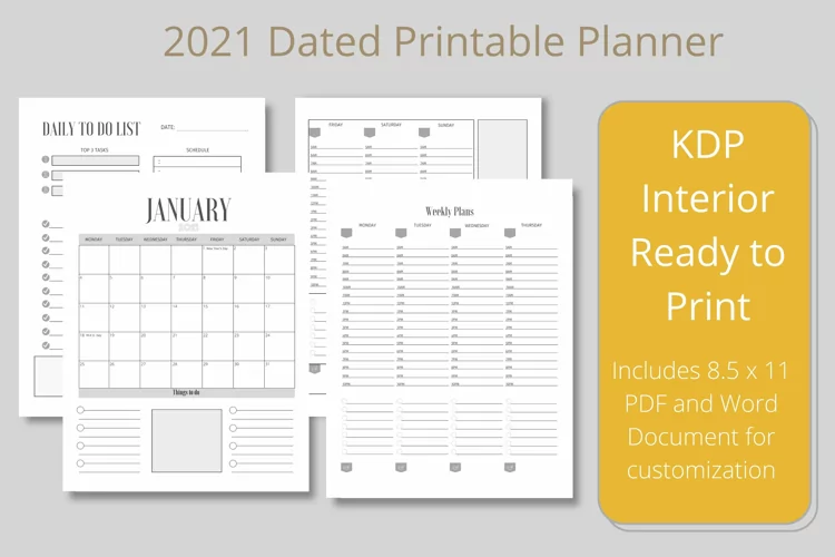 2021 Dated Printable Planner KDP Interior