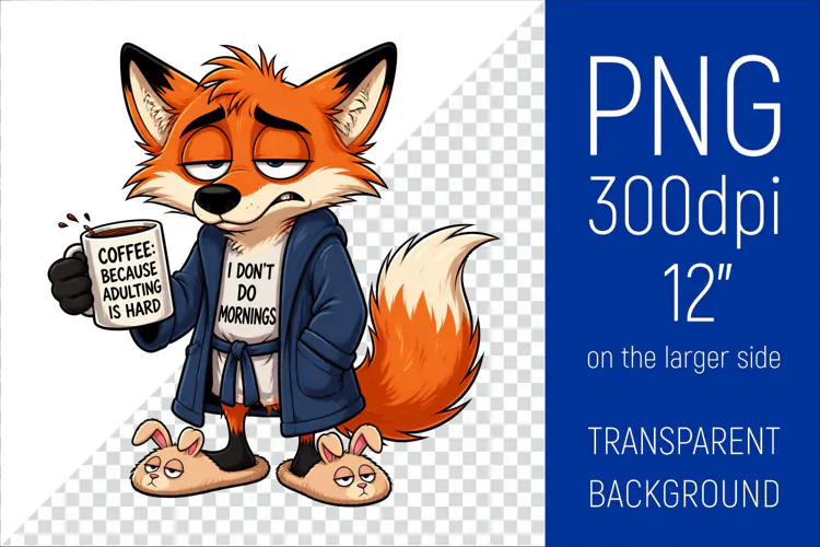 Funny Morning Coffee Fox |Cute Coffee Lover Clipart
