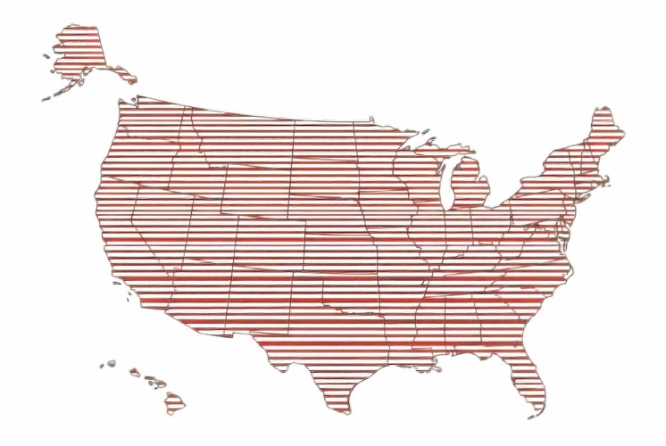 Bold word AMERICA with red and white vertical stripes