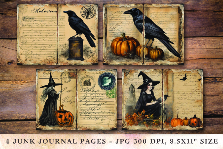 Junk Journal Pages - halloween crow and pumpkin