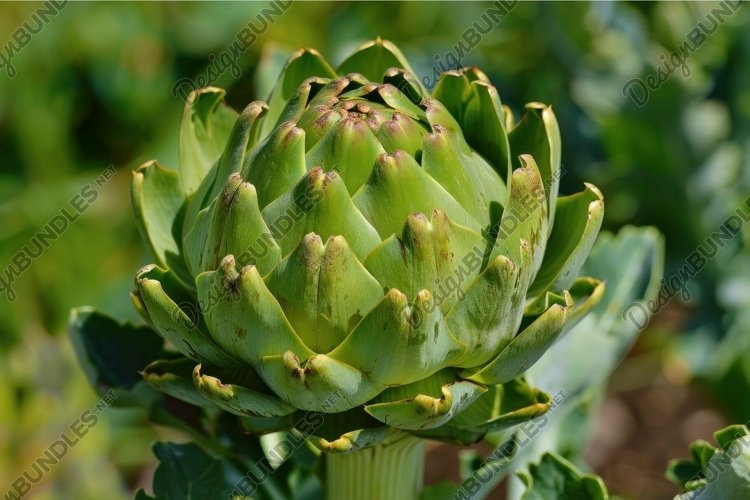 Fresh organic artichoke in field