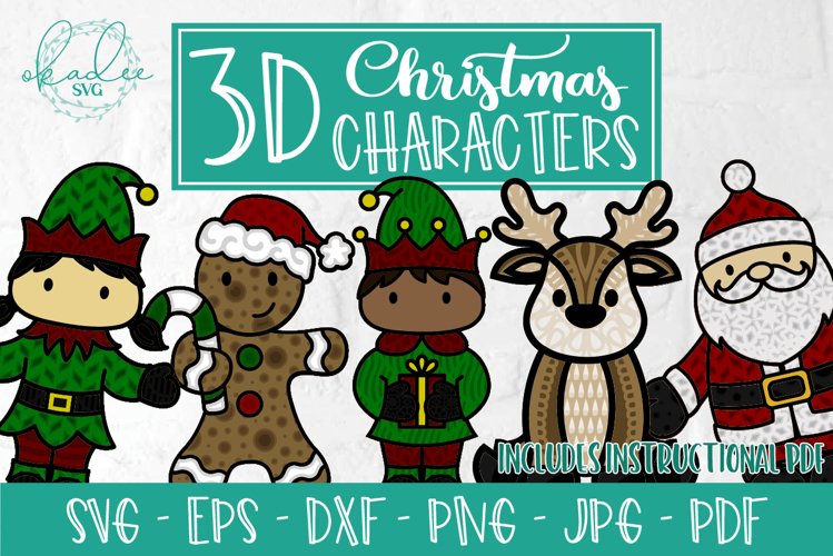 3D Christmas Character Bundle, Layered SVG, Santa, Elf, DXF example image 1