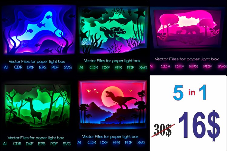 Animals 5/1 Light box PNG SVG DXF CDR template Papercut example image 1
