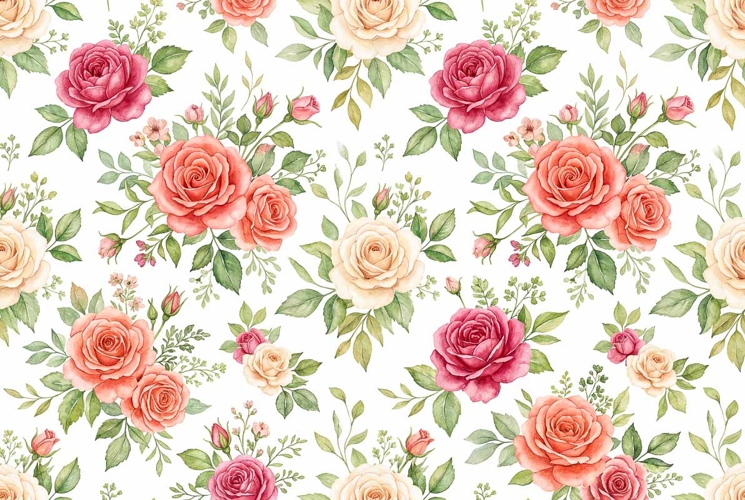 Elegant watercolor rose garden seamless pattern Mothers Day