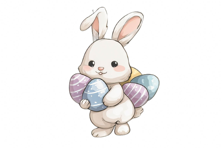 Cute Easter Bunny & Eggs PNG