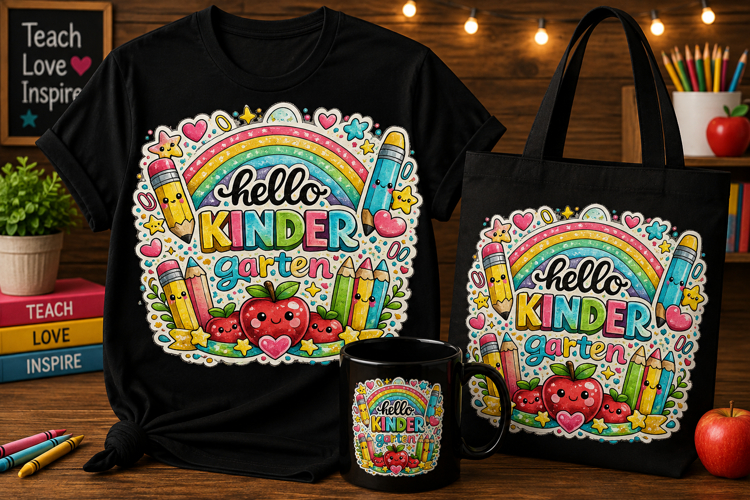 Hello Kindergarten PNG | Cute Rainbow Back to School Design