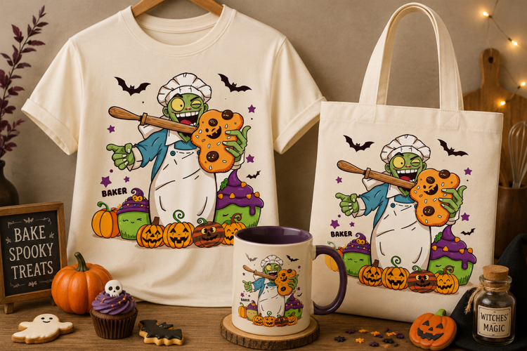 Halloween Zombie Baker PNG | Spooky Pumpkin Cookie Clipart