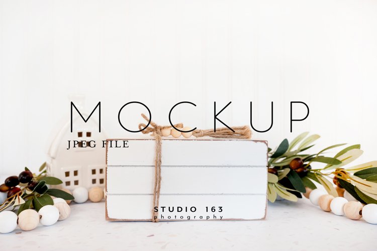 Wooden Book Stack Mockup, Tier Tray, Shelf Decor Photo, JPEG example image 1