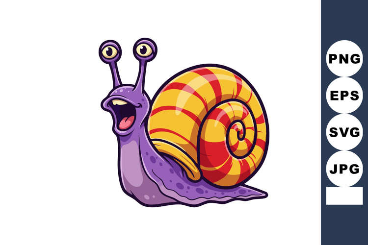 Vibrant purple cartoon snail with yellow and red spiral shel