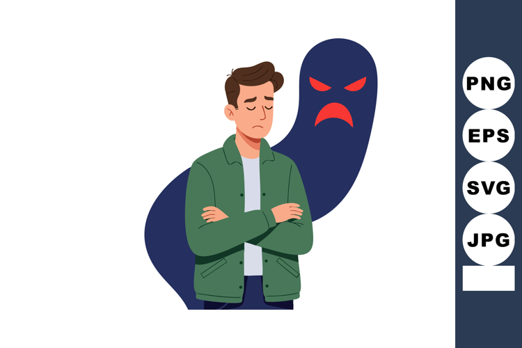 Sad man with crossed arms and dark angry shadow behind him v