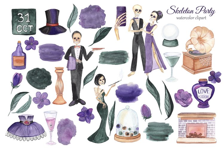 Download Free Illustrations Download Skeleton Clipart Halloween Party Watercolor Skull Clipart Free Design Resources