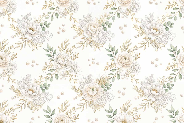Watercolor seamless pattern with elegant floral arches white