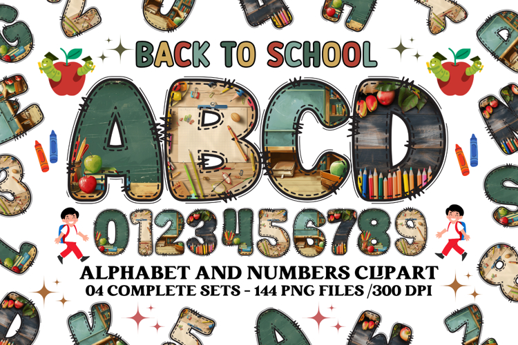 Back to School Alphabet png, letters doodle, school clipart