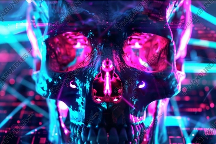 Cybernetic skull with neon lights
