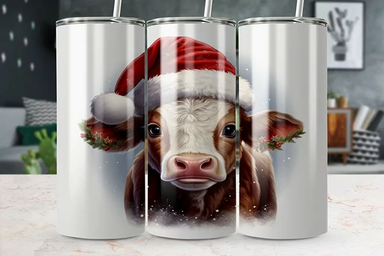 Christmas Highland Cow 20 oz Skinny Tumbler Sublimation