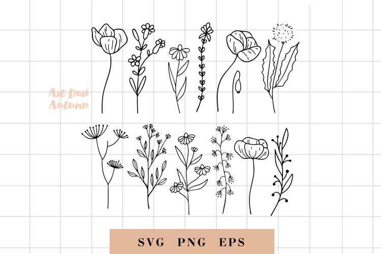 Wildflower svg, floral svg, leaf and stem cut files
