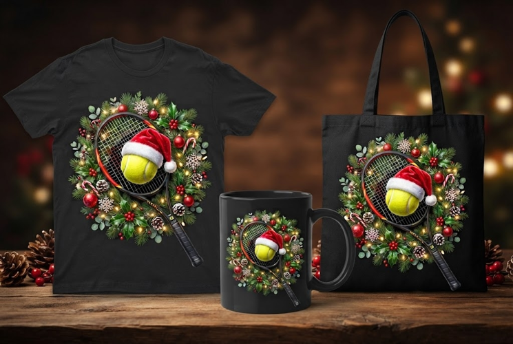 Christmas Tennis PNG | Festive Tennis Racket Holiday Clipart