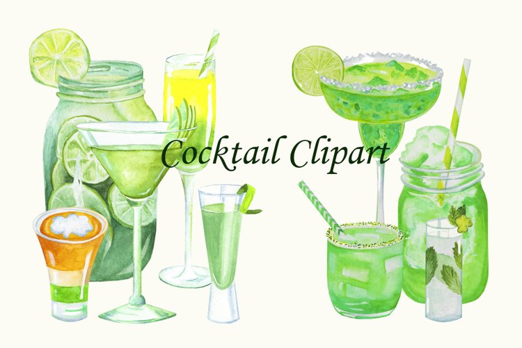 St Patricks day clipart set, watercolor drink png, bar menu example image 1