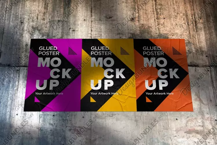 Poster Mockup with Glued, Wrinkled & Crumpled Paper Effect