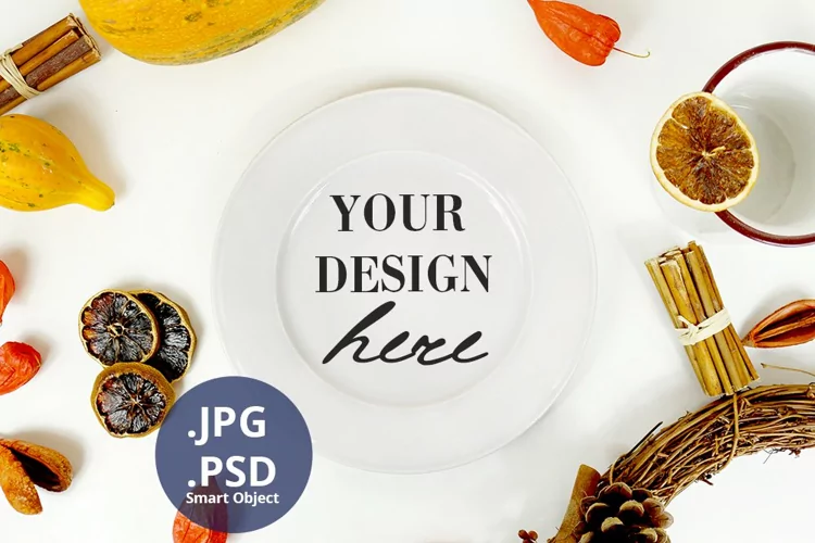 Plate mockup PSD & JPG, full wrap PSD mockup, Winter mock up