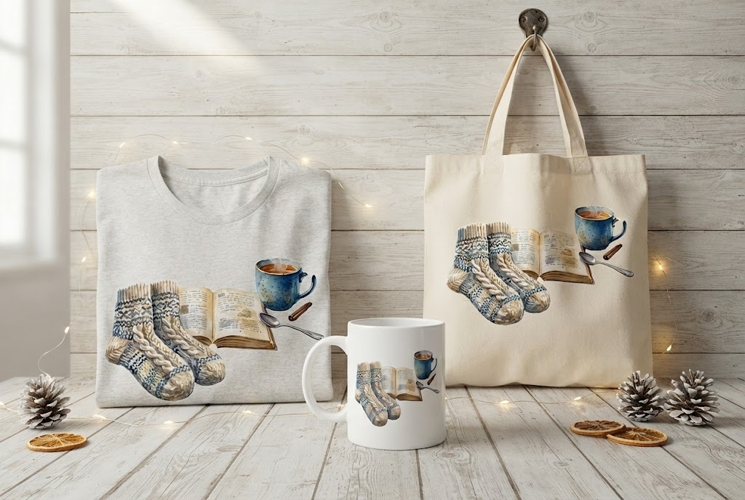 Cozy Knitted Socks and Book Winter Art