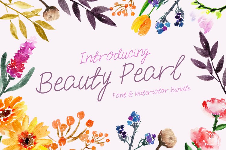 Beauty Pearl Font & Watercolor Floral Bundle example image 1