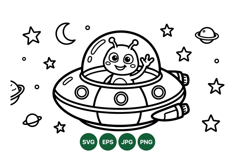 Hand Drawn Cute Alien Spaceship Clipart Design