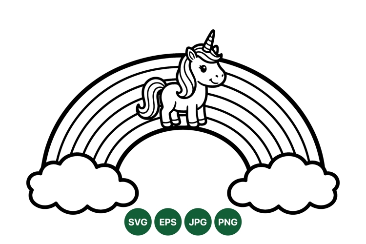 Whimsical Unicorn And Rainbow Clipart Design