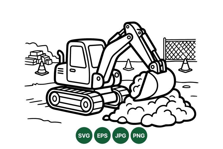 Black And White Excavator Clipart For Construction Designs
