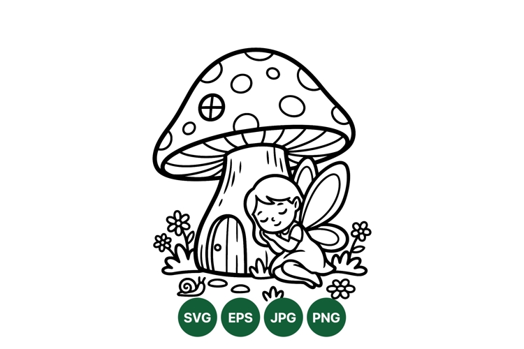 Hand Drawn Fairy And Mushroom House Vector Illustration