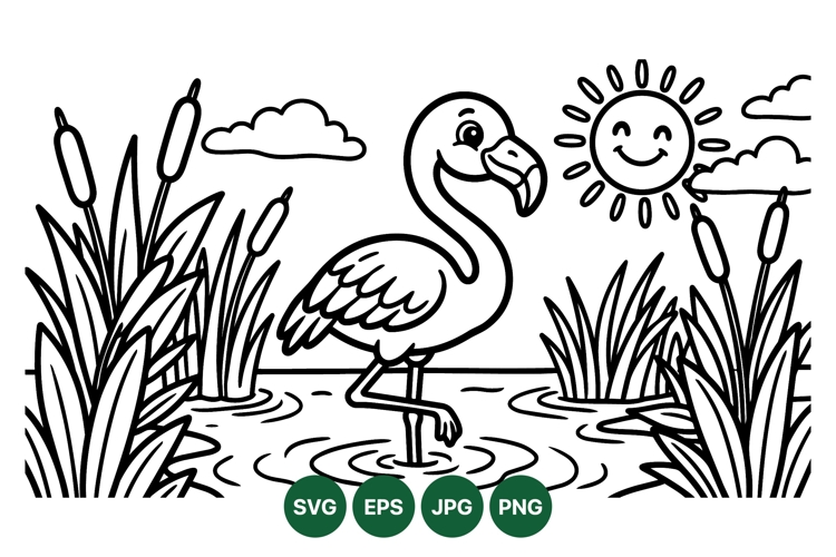 Cute Flamingo Line Art Coloring Vector Illustration
