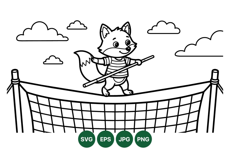 Cute Fox Tightrope Walking Vector Illustration