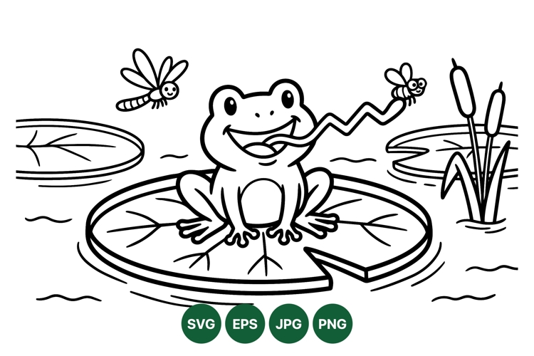 Cute Frog on Lily Pad Vector Clipart Design