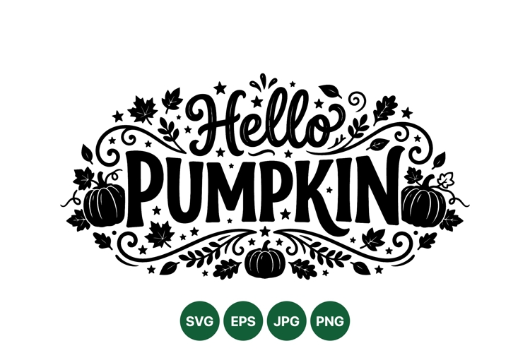 Hello Pumpkin Autumn Fall Greeting Svg Design