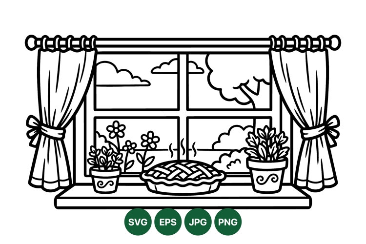 Hand Drawn Cozy Kitchen Window Clipart Design